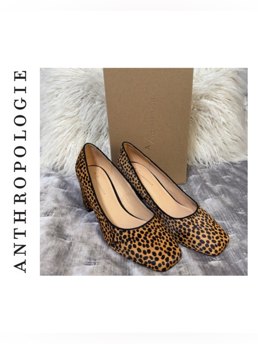 Anthropologie “Eloise” Haircalf Square-Toe Block Heels